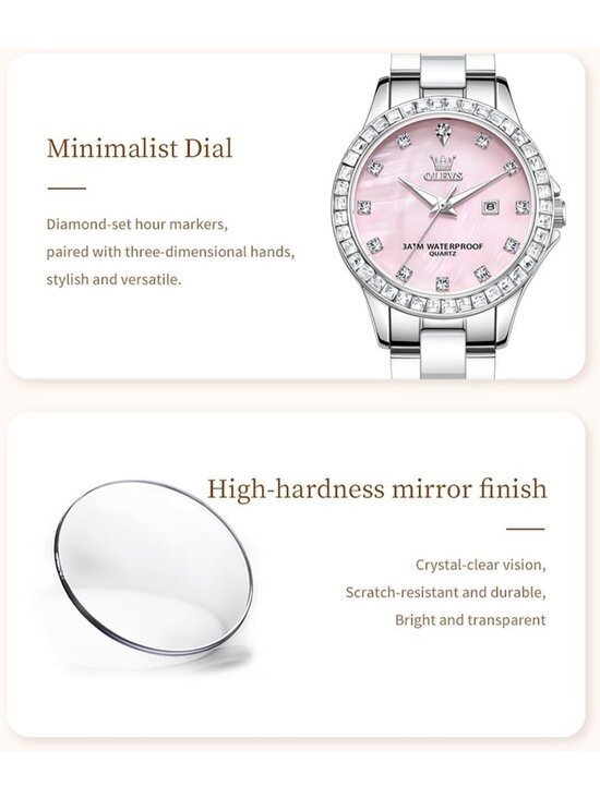 Women\'s Silver band /Pink dial Diamond Fashion Elegant Chronograph Wrist Watch